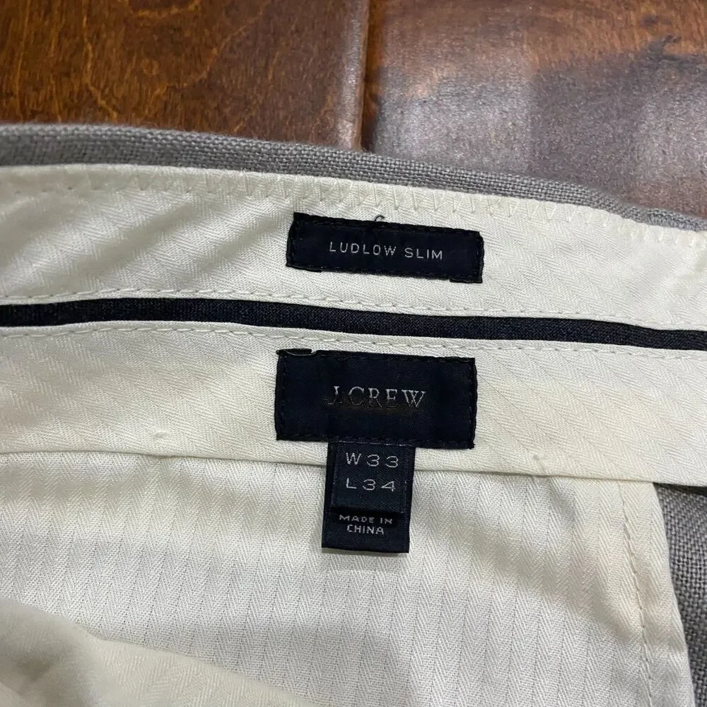 J. Crew Ludlow Slim Irish Linen Light Gray Casual Pants Men's Size 33W x 34L